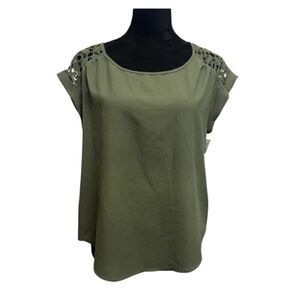 Paper Crane Lace Shoulder Top Olive